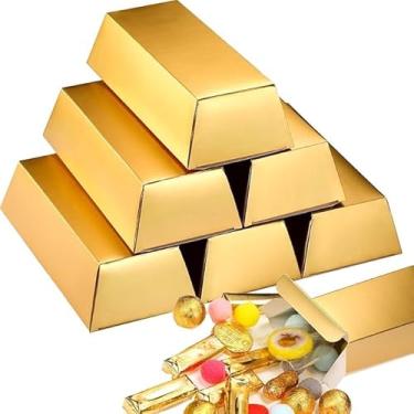 Imagem de 24 peças de caixa de presente falsa barra dourada de folha de ouro caixas de lembrancinha de festa caixas de lembrancinhas douradas tijolo do tesouro para decorações de festa tema pirata, 14 x 4