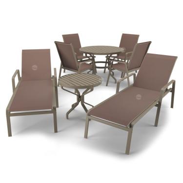 Imagem de Kit Espreguiçadeira Cadeira Mesa Alumínio Fendi Tela Marrom