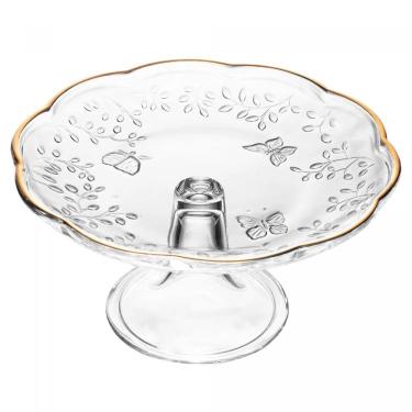 Imagem de Prato Para Bolo 27 Cm De Cristal Com Pé New Butterfly Com Fio De Ouro Lyor