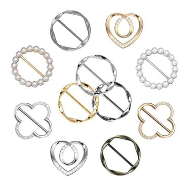 Imagem de 11 peças, clipe de anel, cachecol, camiseta, prendedor de gravata para mulheres, moderno, metal, círculo, fivela, roupas apertadas na cintura com 1 caixa de armazenamento