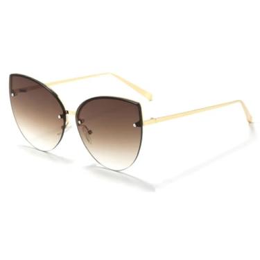 Imagem de HCPIHF Óculos de sol sem armação de metal femininos e masculinos, luxuosos, vintage, punk, femininos, UV400 (dourado-marrom claro)