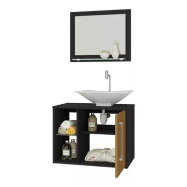 Imagem de Conjunto Gabinete Baden Bechara Banheiro Preto Ripado - Móveis Bechara