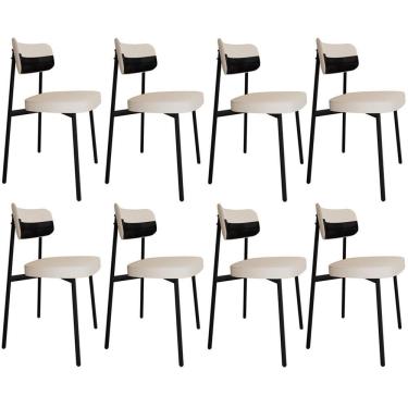 Imagem de Kit 08 Cadeiras Estofada Para Sala De Jantar Astrid Preto C01 Linho Palha Courino Preto - Lyam Decor