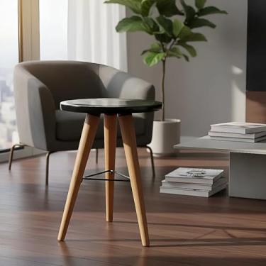 Imagem de Banco Banquinho 30cm Mdf Palito Inclinado Suporte Triangular Cor Preto ou Branco (PRETO)