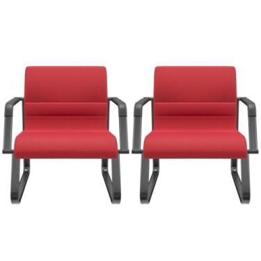 Imagem de Kit 02 Cadeiras De Escritório Recepção Fixa Pés Preto Lev P03 Crepe Ve