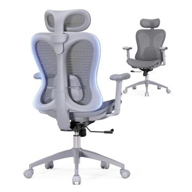 Imagem de amseatec Cadeira ergonômica de escritório, cadeira confortável para jogos de computador, encosto e assento de malha respirável, apoio de braço e encosto de cabeça ajustáveis, suporte lombar, design de