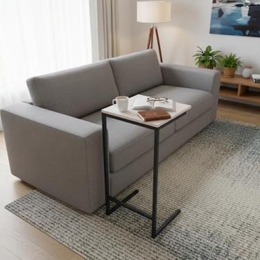 Imagem de Mesa Mesinha Zafira Lateral para Sofá Notebook Home Office Moderno (Pérola/Preto)