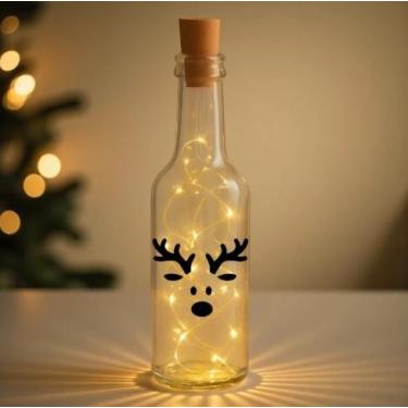 Imagem de Garrafa de Vidro Long Neck com Rolha LED - Rena do Nariz Vermelho - 1 