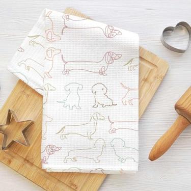 Imagem de Toalhas de cozinha minimalistas de arte de dachshund, toalha de prato decorativa de microfibra absorvente, toalhas de mão de waffle para cozinha, casa, banheiro, presentes para amantes de cães