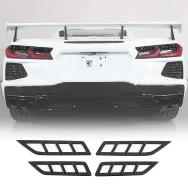 Imagem de Fgtagtal Capa de luz de ré compatível com Chevrolet Corvette C8 2020-2025 protetor de lâmpada reversa exterior do carro ABS acessórios de proteção de guarnição da lanterna traseira, 4 peças (preto