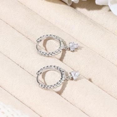 Imagem de Brincos de argola banhados a ouro 14K/18K para mulheres, pequenos brincos de argola de ouro CZ coração delicado pingente de gota, standard, Cobre, Sem pedra preciosa