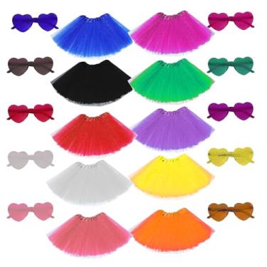 Imagem de Conjunto de 10 peças de saia tutu para adultos com óculos de sol, saia tutu de tule elástica dos anos 80 para mulheres, curta, fantasia de Halloween, Multi a, Large