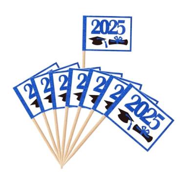 Imagem de BQTBQT 100 Pcs Mini Graduation 2025 Toothpick Flags Decorations Party Theme, Graduates of the Class of 2025 Cap Diploma Cupcake Toppers Cocktail Food Flags Decor（Blue）