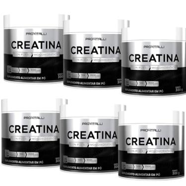 Imagem de 06 Unid Creatina Monohidratada 100% Pura 300g ProVitalli - Creatine Importada, Acompanha Colher Dosadora, Auxilia no Ganho de Massa Muscular Força e Resistência
