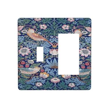Imagem de Nadoabtm Capas de tomada Blue Morris morris ladrão de morango folhas de pássaros 1 interruptor de interruptor de luz conjunto de interruptor placa decorativa placa de parede elétrica para decoração de