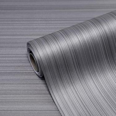 Imagem de HorryHaus Papel de parede cinza escuro Grasscloth Peel and Stick, 39.9 cm x 2,999.7 cm Papel de contato de tecido de vinil impermeável autoadesivo de linho sintético, papel de parede para cozinha