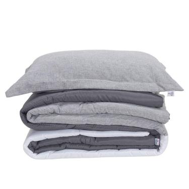 Imagem de Kit Edredom Solteiro Dupla Face Colorful Linho E Hipercal 400 Fios 5 Peças - Cinza