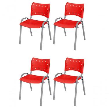Imagem de Cadeira Iso Base Cinza, Igreja, Escola, Escritório - Vermelho Kit 4 Peças