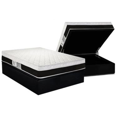 Imagem de Cama Box Baú Casal: Colchão Molas Masterpocket Ensacadas Luckspuma Roma + Base Crc Suede Black (138x188)