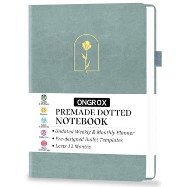 Imagem de Caderno estilo Bullet pré-fabricado com agenda semanal e mensal sem data, diário pontilhado com estênceis de planejador de bala pré-fabricados, diário de grade de pontos com rastreador de hábitos e