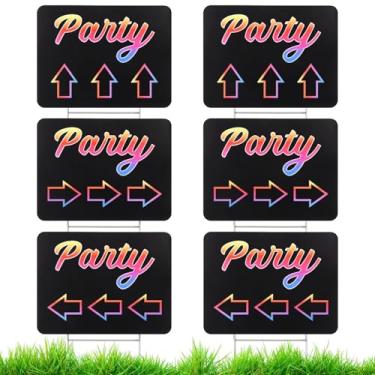Imagem de Conjunto de placas de festa neon retrô de 6 peças, 43 x 38 cm com estacas de metal, à prova d'água para casamentos e encontros ao ar livre