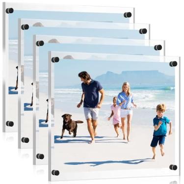 Imagem de Yalikop Moldura flutuante de acrílico, 4 peças, 21 x 28 cm, sem moldura, painel duplo, transparente para exibição de fotos em casa, escritório, tamanho completo 24 x 33 cm (preto)