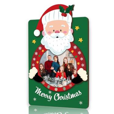 Imagem de Moldura magnética de Natal, porta-retratos magnéticos de Feliz Natal para armário de geladeira para casa, presentes de Natal e férias de inverno para amigos da família, mini ímãs de moldura de madeira