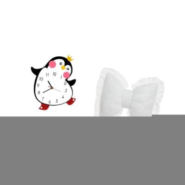 Imagem de Fenteer Relógio de Parede de Madeira com Desenho de Pinguim, Almofada de Laço Fofa, Almofada de Sofá, Decoração Moderna para Casa, Almofada de Cabeceira Confo