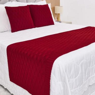 Imagem de Manta Casal, Peseira Manta Tricot Cama Casa Efeito 3d - Somente a Peseira(Vermelho,King)