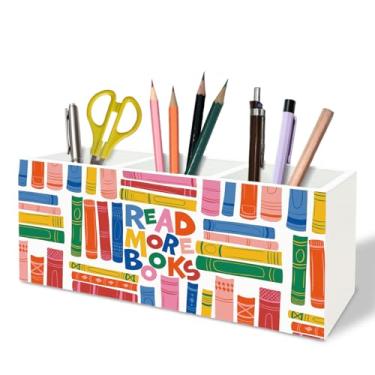 Imagem de TFKFJLF Leia mais livros, porta-lápis de madeira, decoração de clube, presentes para amantes de livros para mulheres, marcador de livro de madeira, organizador para biblioteca, leitura, canto, escola