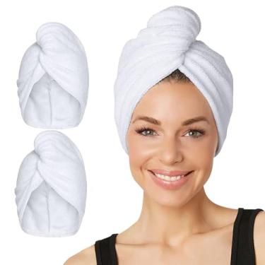 Imagem de Turbie Twist Pacote com 2 toalhas de cabelo de microfibra para beleza, viagens, presentes - turbante de cabelo para cabelos lisos, ondulados e encaracolados - Cuidados pessoais premium - Branco e
