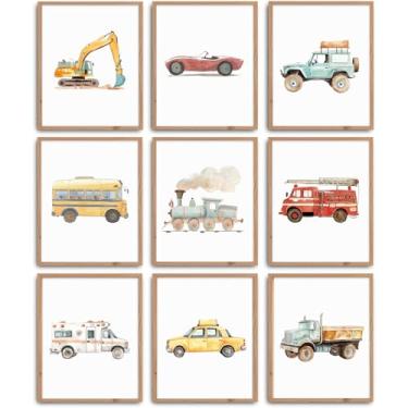 Imagem de Arte de parede de carro de construção, decoração de tela para quarto de meninos, parede, aquarela, caminhão, imagens de transporte de veículos, impressões, pintura de berçário, arte para sala de jogos