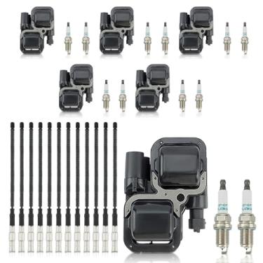 Imagem de partszen Bobina de ignição UF359 C320 com 12 velas de ignição e conjunto de fios apto para Mercedes-Benz G500 CL500 G500 S350 SLK55 C280 Crossfire para Chrysler Crossfire