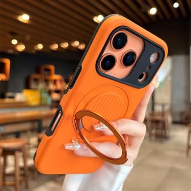 Imagem de JBJZYZZ Capa para iPhone 17 Pro com suporte [compatível com MagSafe], capa com suporte magnético giratório 360 à prova de choque, capa fina fosca para iPhone 17 Pro, laranja