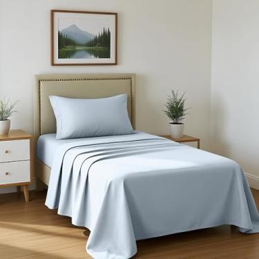 Imagem de Mayfair Linen Jogo de lençol solteiro 100% algodão egípcio GG - 1000 fios 3 peças azul claro duplo XG algodão, conjunto de lençóis de cama de dormitório universitário, 40,6 cm com bolso profundo de