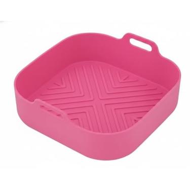 Imagem de Forma Quadrada de Silicone para Air Fryer, Rosa, Antiaderente, Cesto Reutilizável com Design em Relevo, Acessório para Fritadeira Elétrica