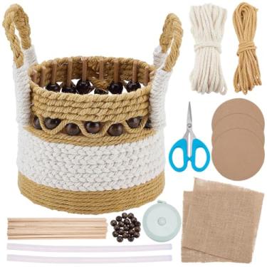 Imagem de FREEBLOSS Kit de cesta de tecido de macramê DIY para iniciantes com instruções (sem garantia de versão em português). Cestos de artesanato de tecelagem para atividades de férias