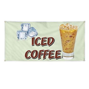 Imagem de Faixa de vinil vários tamanhos café gelado restaurante café bar D restaurante e alimentos ao ar livre à prova de intempéries placas de quintal industrial branco 4 ilhós 30 x 76 centímetros