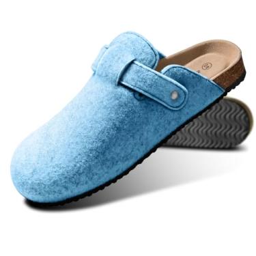 Imagem de KEMISANT Tamancos femininos confortáveis sandálias masculinas femininas camurça acolchoada palmilha de cortiça, Azul nevoeiro 4099, 38/39 BR