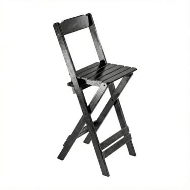 Imagem de Banqueta Dobrável de Madeira Preta, Cadeira Alta Portátil, Design Compacto, para Cozinha, Bar, Sala de Estar