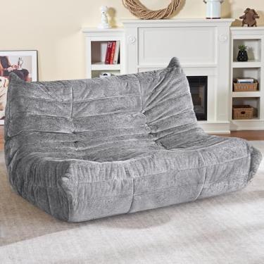 Imagem de HABUTWAY Cadeira de pufe gigante, poltrona gigante para adultos, poltrona lareira, saco de feijão preguiçoso de 2 lugares, sofá de espuma viscoelástica para sala de estar, quarto, escritório (cinza