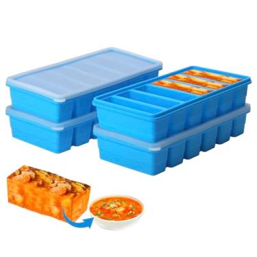 Imagem de Bandeja de silicone para freezer de 1/2 xícara com tampa – pacote com 4 moldes de silicone para preparação de refeições e congelamento de vários molhos e outros pratos, faz com que 24 porções de cubos