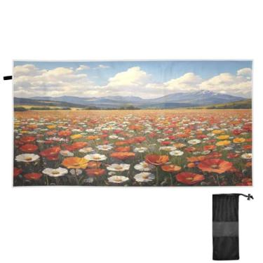Imagem de ATTX Toalha de praia vintage com pintura a óleo de flores silvestres 70 x 188 cm - Cobertor de microfibra leve de secagem rápida e resistente à areia para piscina, ioga, academia e viagens | Esportes