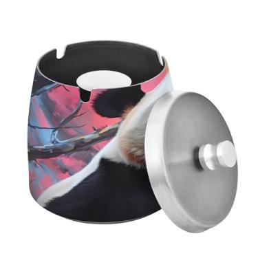 Imagem de Blueangle Cinzeiro de urso panda com tampa para cigarros, à prova de vento/chuva, aço inoxidável, sem fumaça, inodoro, cinzeiro para uso interno ou externo (69)