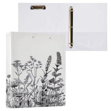 Imagem de ATTX Fichário com 3 anéis de flores pretas e brancas, 3 cm para papel tamanho carta, 21,6 cm x 28 cm, fichários com três anéis com prancheta para material de escritório #570