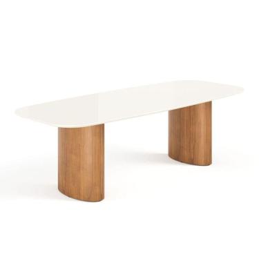 Imagem de Mesa De Jantar Orgânica Tivoli 270cm X 110cm 10 Lugares Lamina Cinamomo Off White Vidro