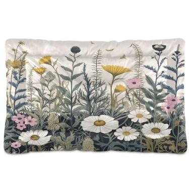 Imagem de SEHANY Cama para cães e gatos com flores silvestres coloridas com fundo antiderrapante, cama de canil, colchão macio para animais de estimação, lavável para cães pequenos, médios e grandes, gatos