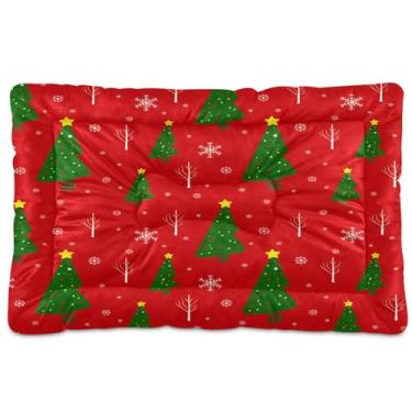 Imagem de SEHANY Cama de árvore de Natal em aquarela para cães e gatos com fundo antiderrapante, caixa de canil, colchão macio para animais de estimação, lavável para cães pequenos, médios e grandes, gatos, 61