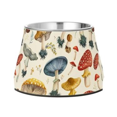 Imagem de SEHANY Tigelas para cães de ervas e cogumelos antiderrapante de aço inoxidável com fundo de borracha para evitar tombamento, tigelas elevadas para comida e água quadriculadas para cães e gatos