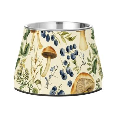 Imagem de SEHANY Tigelas para cães de ervas e cogumelos antiderrapante de aço inoxidável com fundo de borracha para evitar tombamento, tigelas elevadas para comida e água quadriculadas para cães e gatos